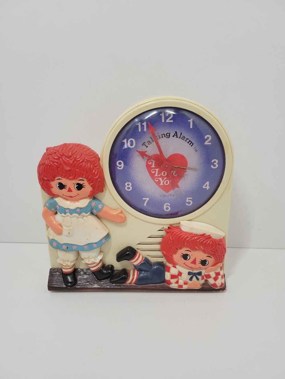 1974 Janex Raggedy Ann And Andy Plastic Wind-Up Alarm Clock Working